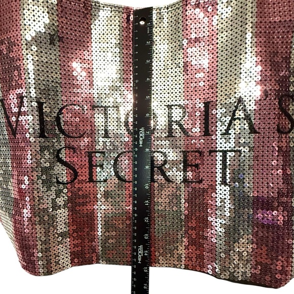 NWOT Victoria’s Secret Sequined Stripe Zip Closure Tote Bag – Pink Silver Black - Picture 7 of 9